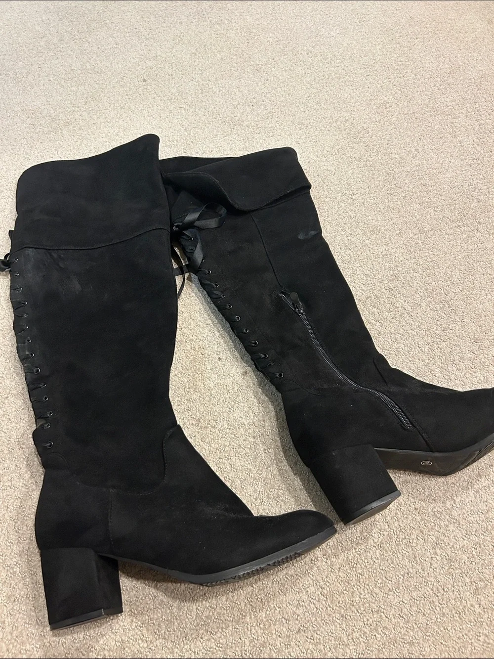 Women’s Black Over-the-Knee Heeled Boots - Suede Look
